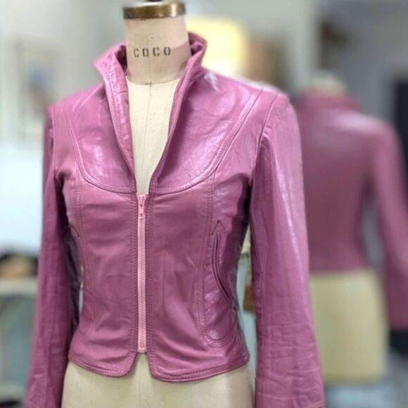 Vintage Crop Pink Leather Jacket - Picture 2 of 10